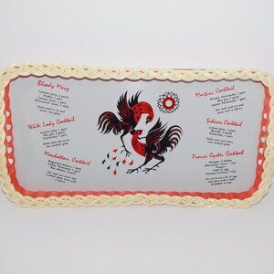 VTG Retro 60's Vinyl Roster Bird Kitschy Cocktail serving Recipe tray  16" x 20"